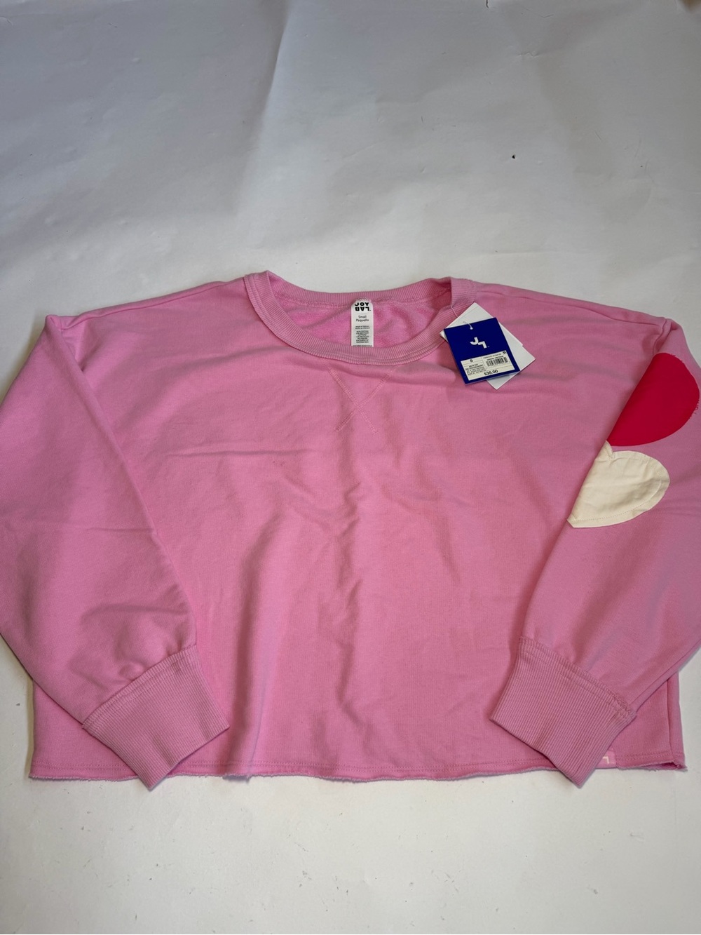 Joylab Cropped Pink Heart Sleeve Crewneck Sweatshirt